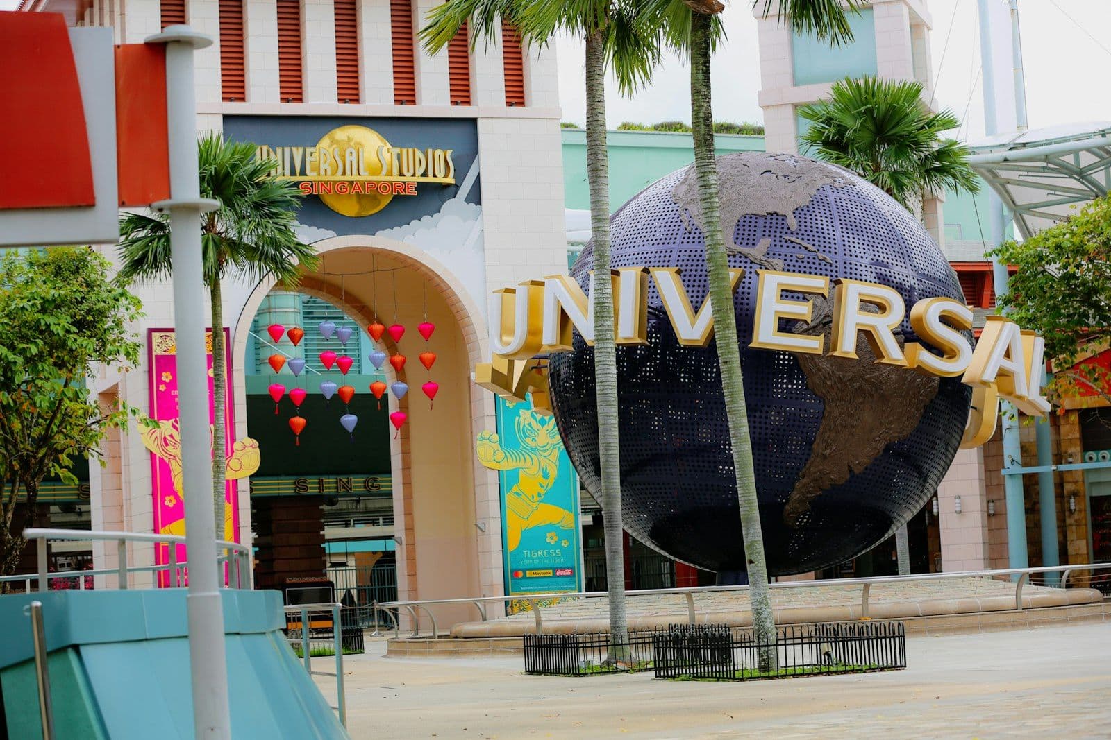 The Universal globe at the entrance to Universal Studios Singapore