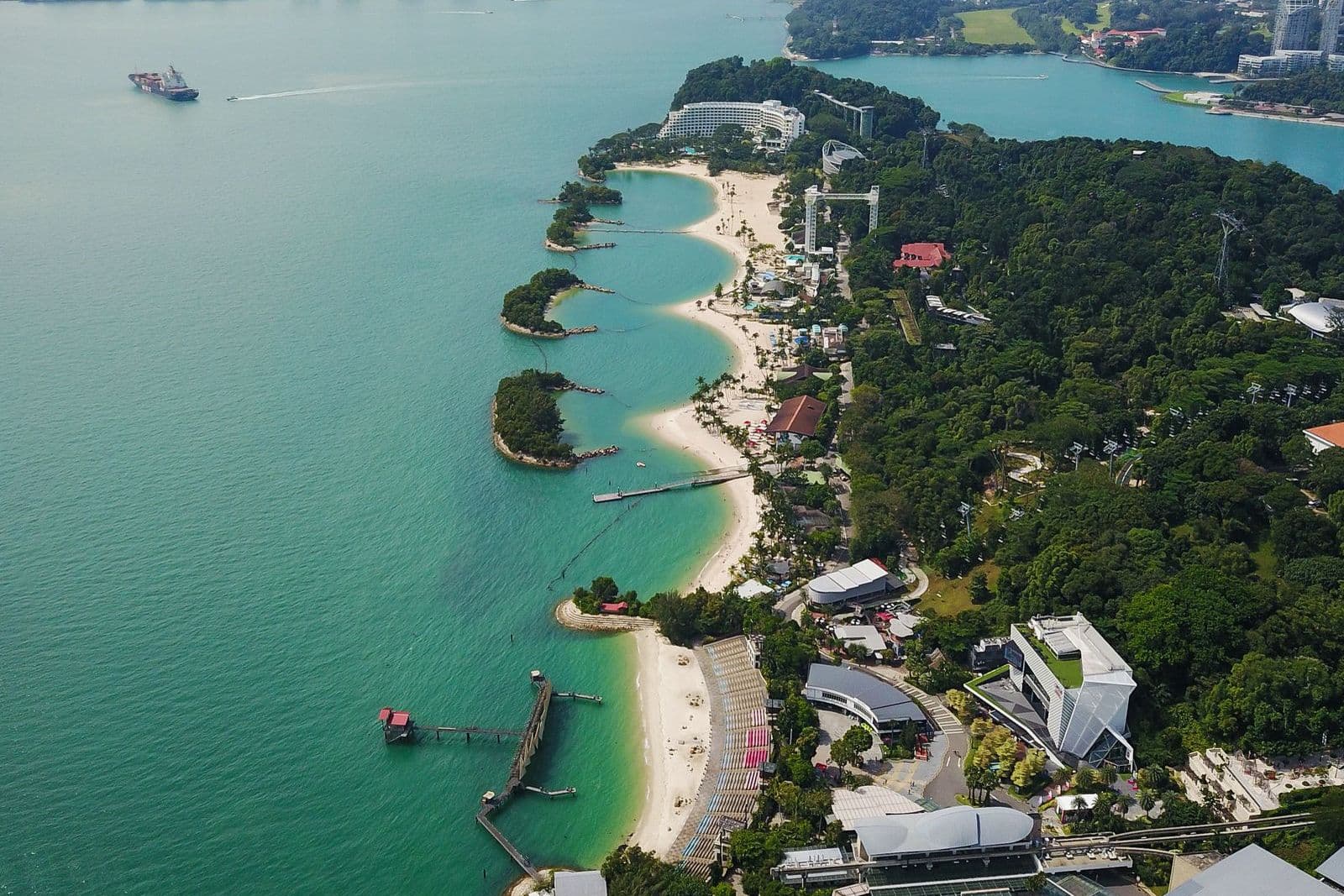 Aerial view of Sentosa’s southern beaches and small islets